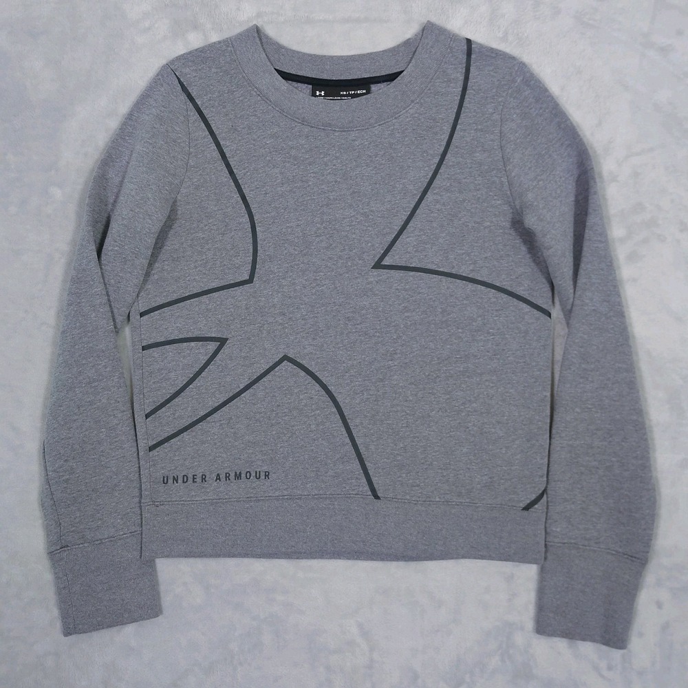 Under Armour Favorite Fleece Womens XS Crew Sweatshirt Gray Graphic 1310503